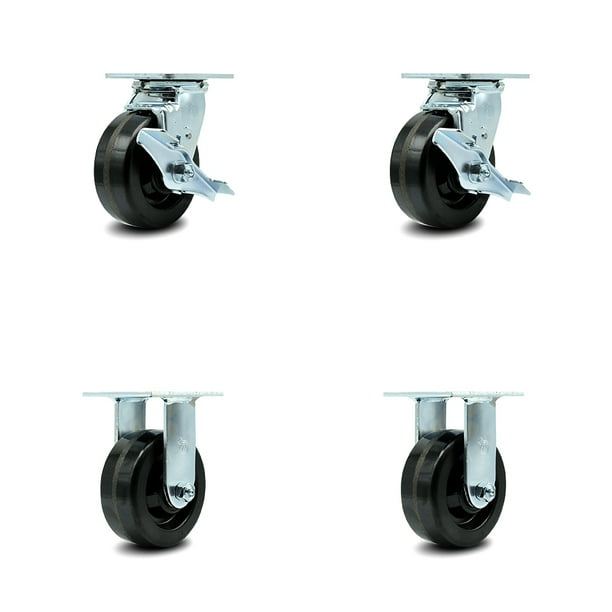 5 x 2 Heavy-Duty Swivel Caster 4-Pack with Phenolic Wheels and 2 Side Brakes 4000# 